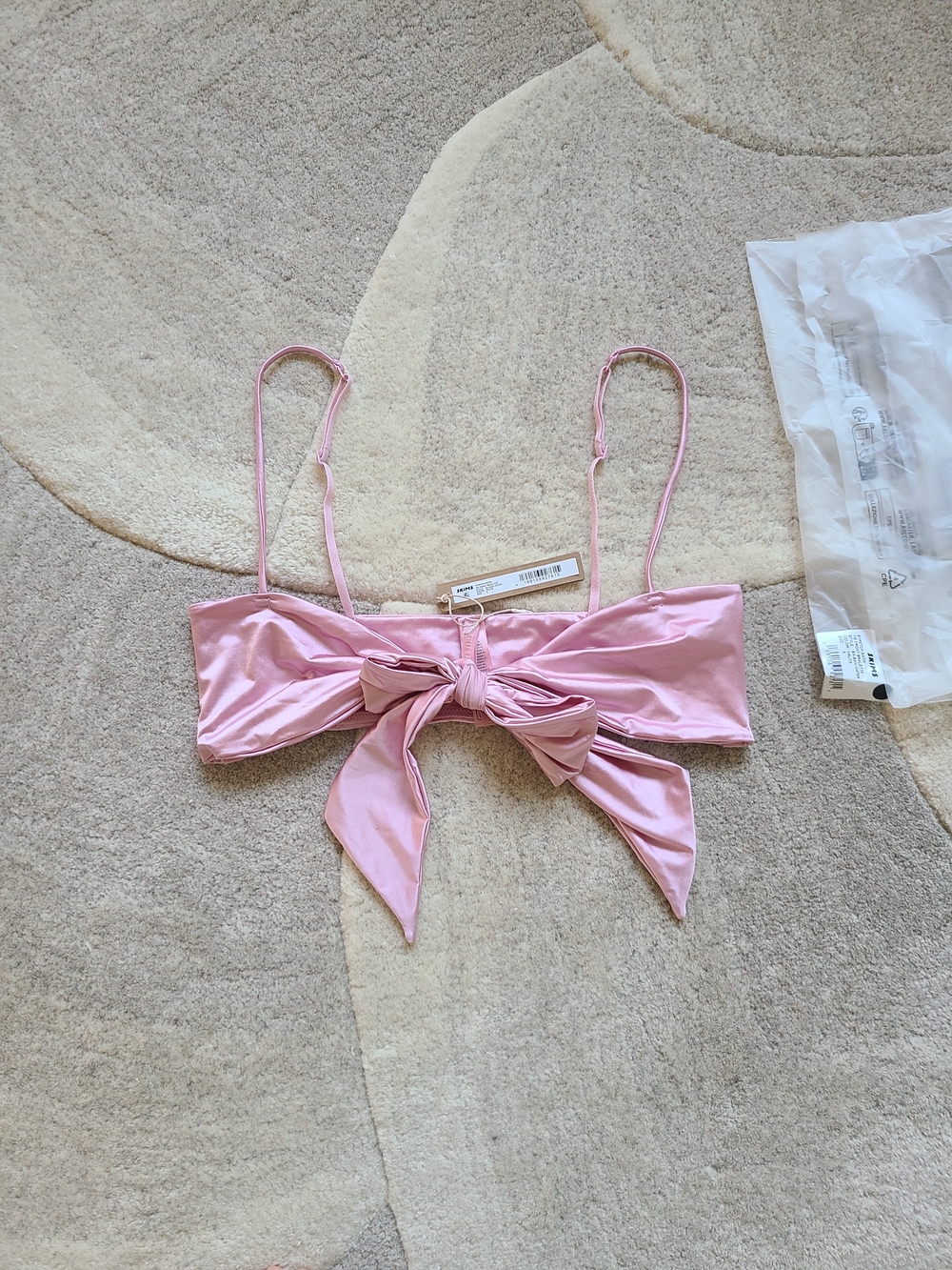 SKIMS Halite Pink Satin Ribbon Tie Bralette - Size Small